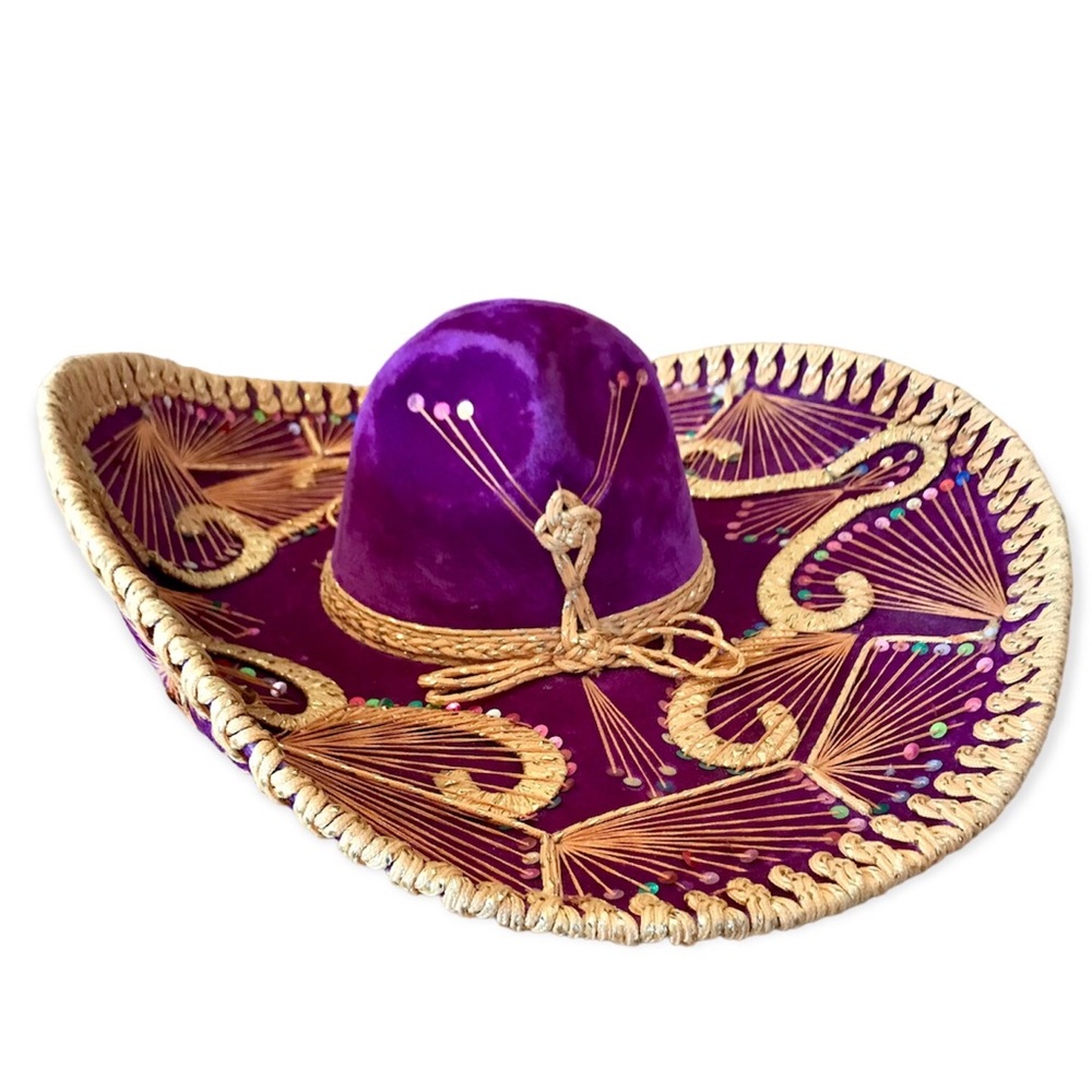 Large Authentic Mexican Sombrero Hat Purple Sombrero